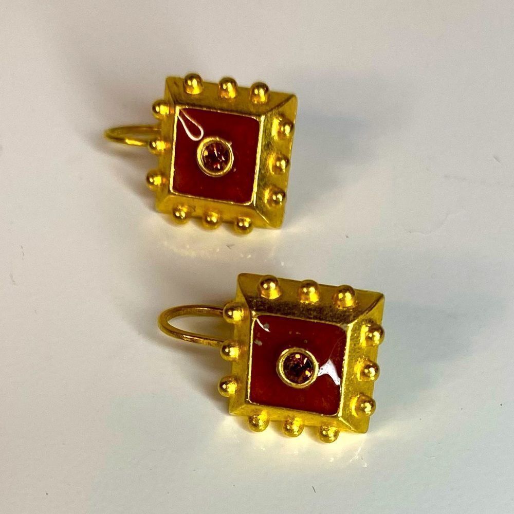 Caramel Enamel & Gold Earrings